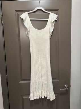 House of Harlow 1960 Cream Ruffled Knit Midi Dress